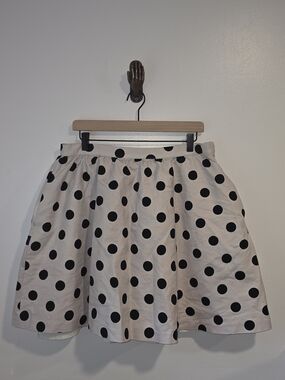 CeCe Ruched Off White & Black Polka Dot Full Lined Mini Skirt Women's Size 14